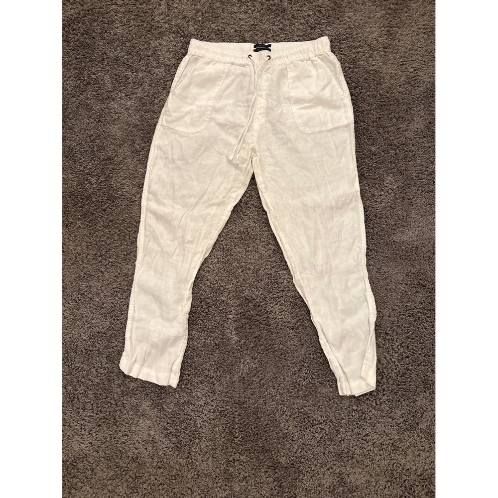 Rachel Rachel Roy White 100% Linen Drawstring Elastic Waist Pants Large